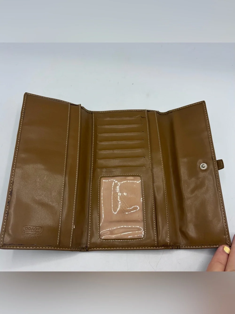 Coach Brown Signature Pattern Clutch Wallet with Buckle